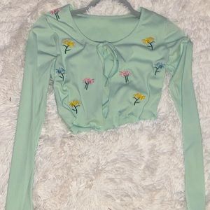 Green floral tie top